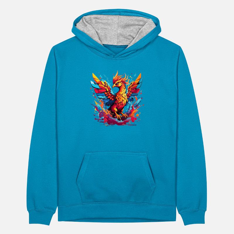 Feuerphönix Farbexplosion Teenager Kontrast-Hoodie