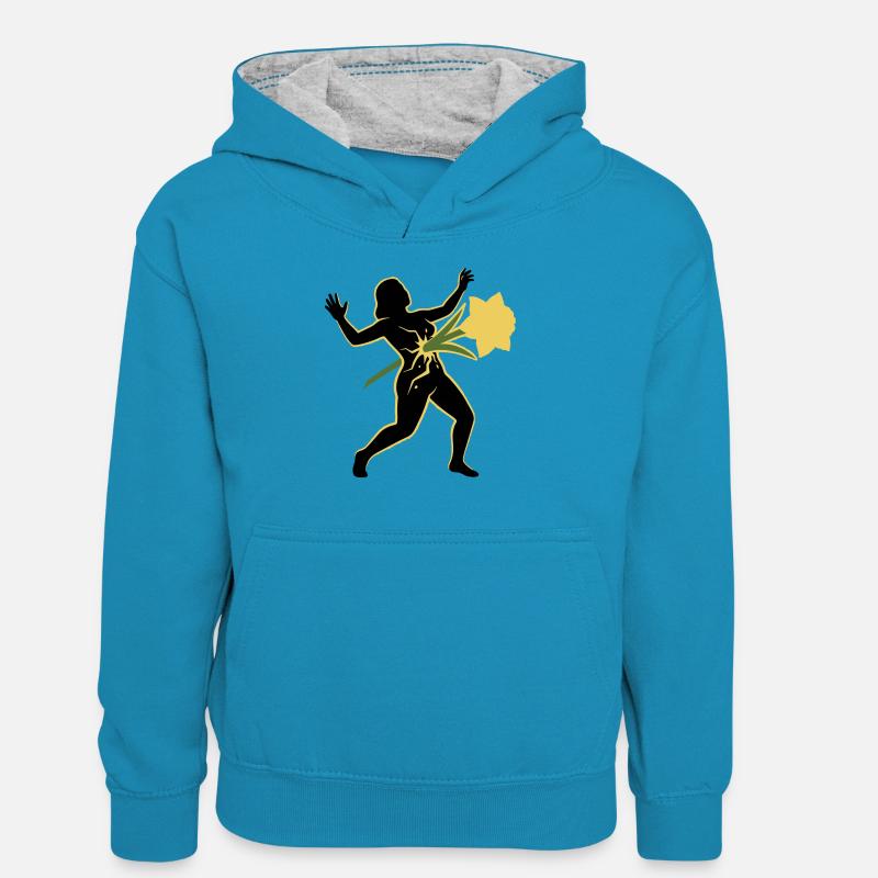 Danse de la Silhouette avec la Fleur - Sweat à capuche contrasté Ado - bleu paon/gris chiné
