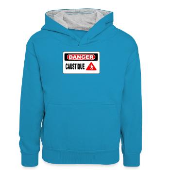 Panneau Danger Caustique - Sweat à capuche contrasté Ado - bleu paon/gris chiné - Devant