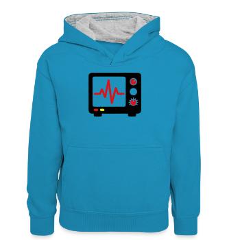 EKG Monitor Herzschlag Medizin - Teenager Kontrast-Hoodie - Pfauenblau/Grau meliert - Vorne