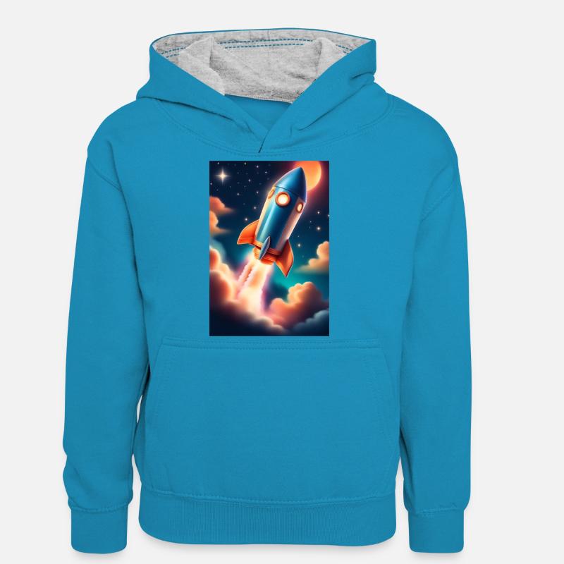 Fusée - Sweat à capuche contrasté Ado - bleu paon/gris chiné