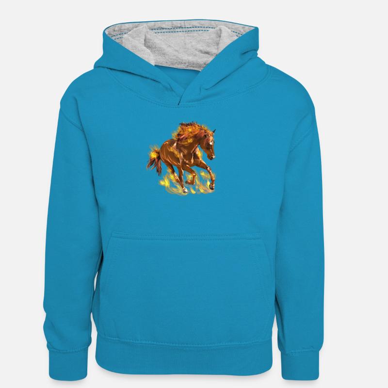 Cheval - Sweat à capuche contrasté Ado - bleu paon/gris chiné