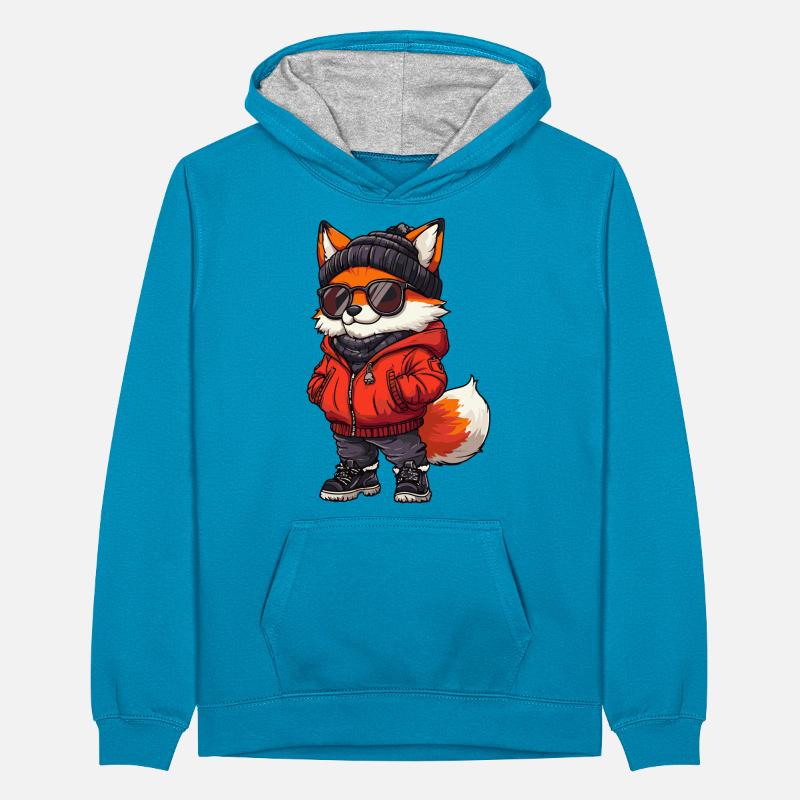 Fuchs Cool Comic Teenager Kontrast-Hoodie