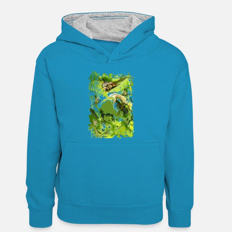 Insecte - Sweat à capuche contrasté Ado - bleu paon/gris chiné