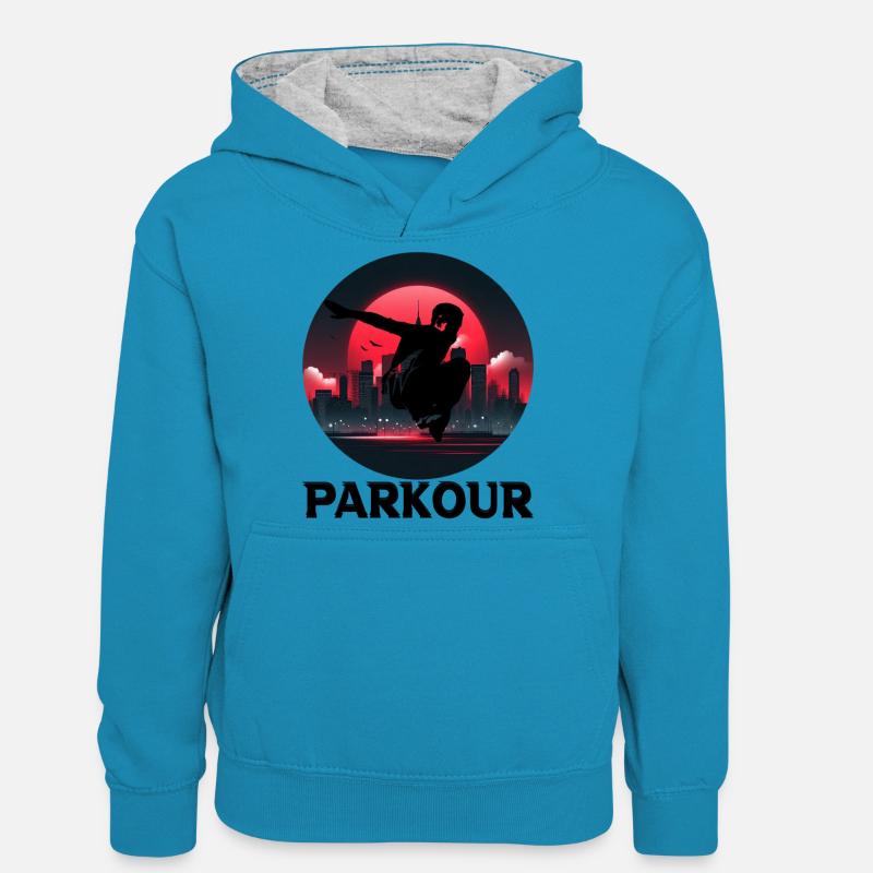 Parkour - Sweat à capuche contrasté Ado - bleu paon/gris chiné