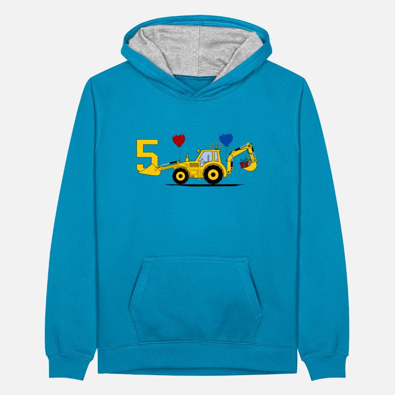 5. Geburtstag Bagger Traktor Teenager Kontrast-Hoodie