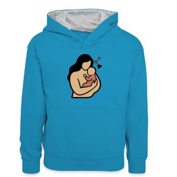 Mom Baby Hug Boho - Teenager Contrast Hoodie - peacock blue/heather grey - Front