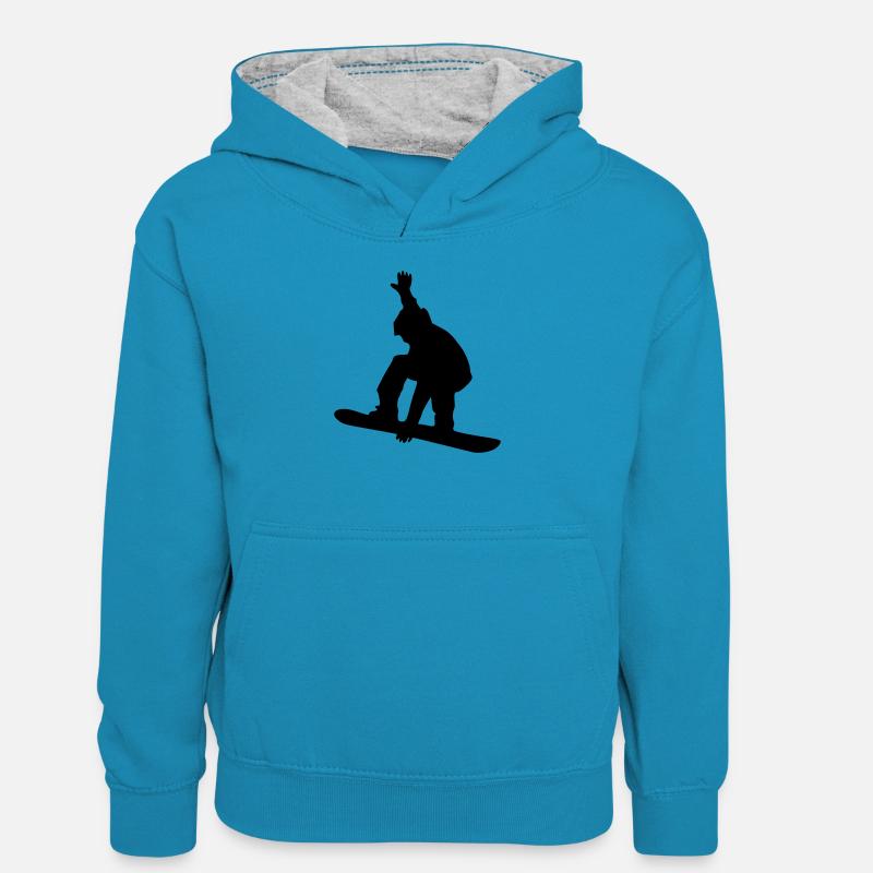 snowboard - Sweat à capuche contrasté Ado - bleu paon/gris chiné