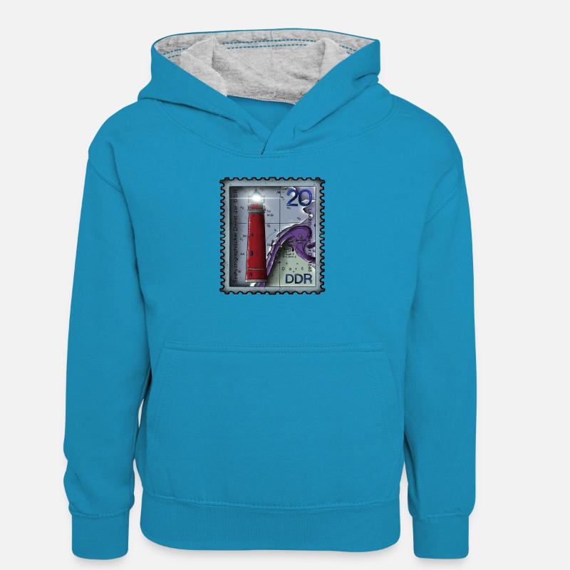 Timbre de phare - Sweat à capuche contrasté Ado - bleu paon/gris chiné