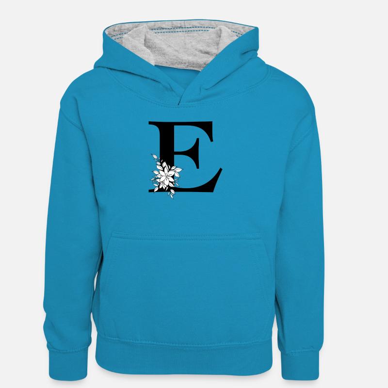Lettre E - Sweat à capuche contrasté Ado - bleu paon/gris chiné