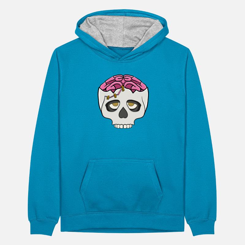 Schädel mit Gehirn Teenager Kontrast-Hoodie
