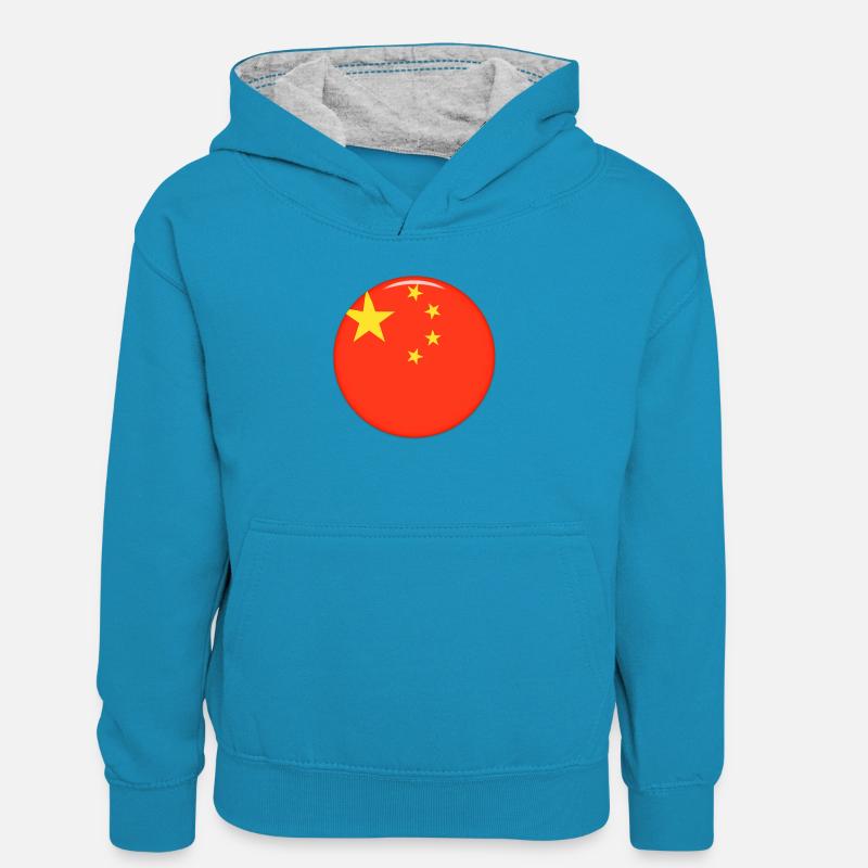 Chine - Sweat à capuche contrasté Ado - bleu paon/gris chiné