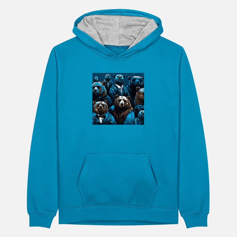 Neon neon style bear pattern Teenager Contrast Hoodie