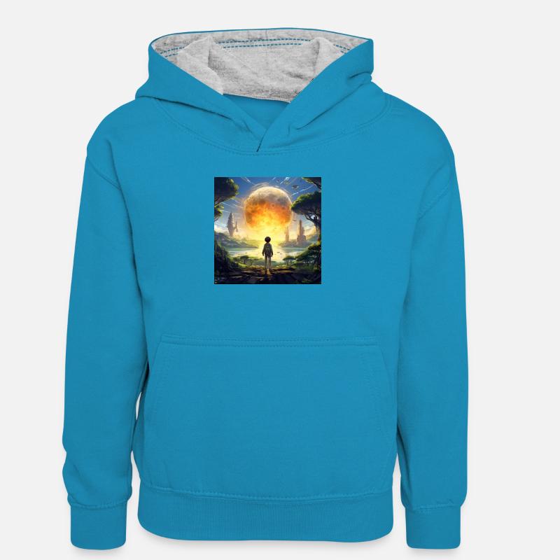 Notre multivers est infini - Sweat à capuche contrasté Ado - bleu paon/gris chiné