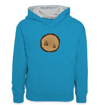 Alpin Berge Bergbahn Bergziege Bergwanderung - Teenager Kontrast-Hoodie - Pfauenblau/Grau meliert - Vorne