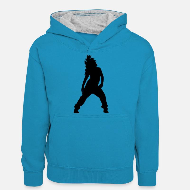breakdance - Sweat à capuche contrasté Ado - bleu paon/gris chiné