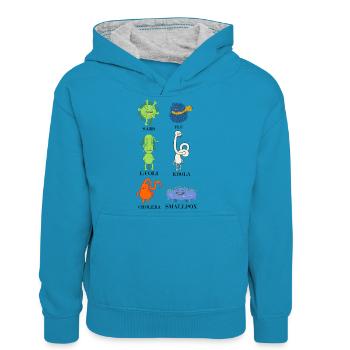 Douces bactéries et virus - grippe, E.Coli - Sweat à capuche contrasté Ado - bleu paon/gris chiné - Devant