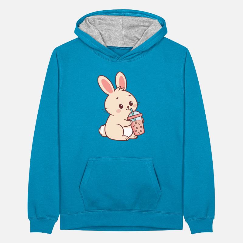 Pastel Bubble Tea Bunny Teenager Contrast Hoodie