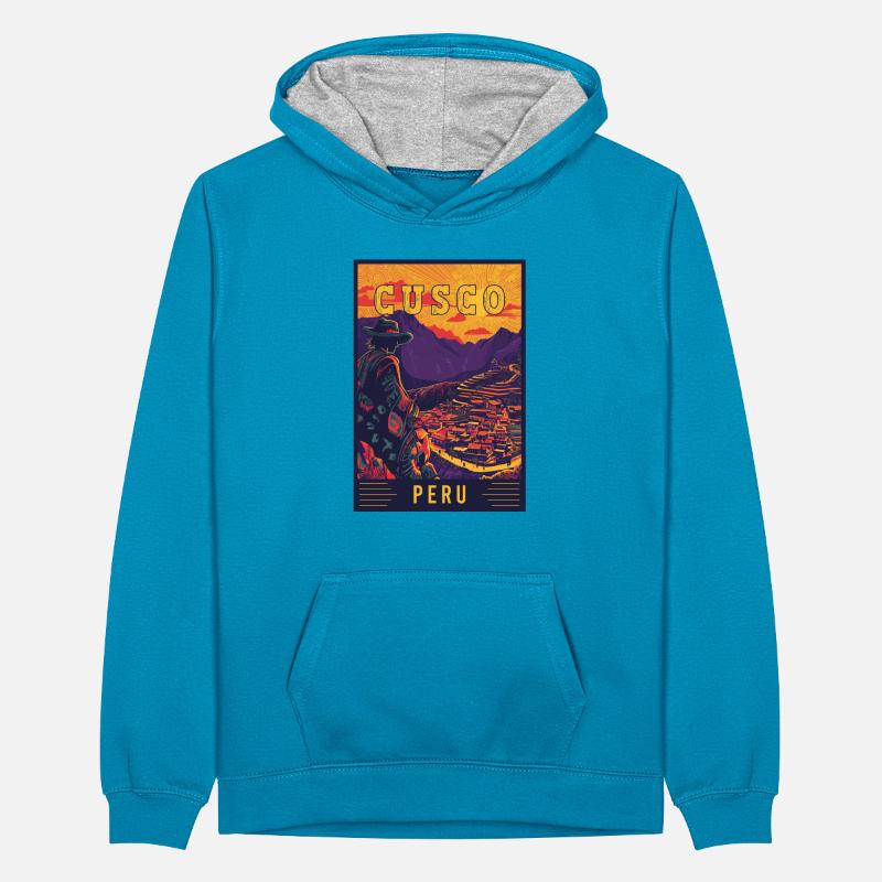 Entdecken Sie das lebendige Cusco in Peru – Reisekunst Teenager Kontrast-Hoodie
