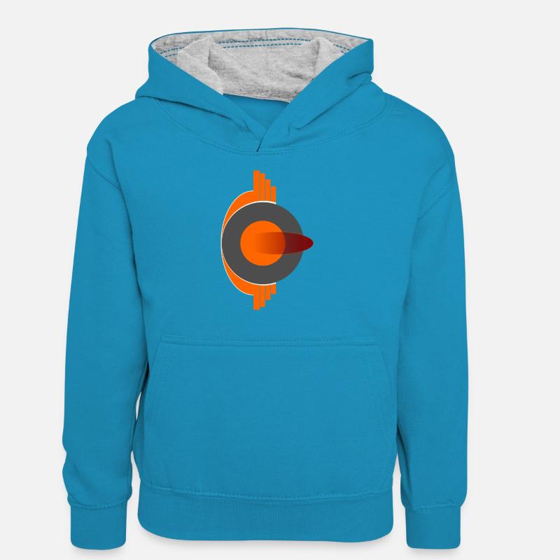 Logo abstrait de l’œil de Phoenix - Sweat à capuche contrasté Ado - bleu paon/gris chiné