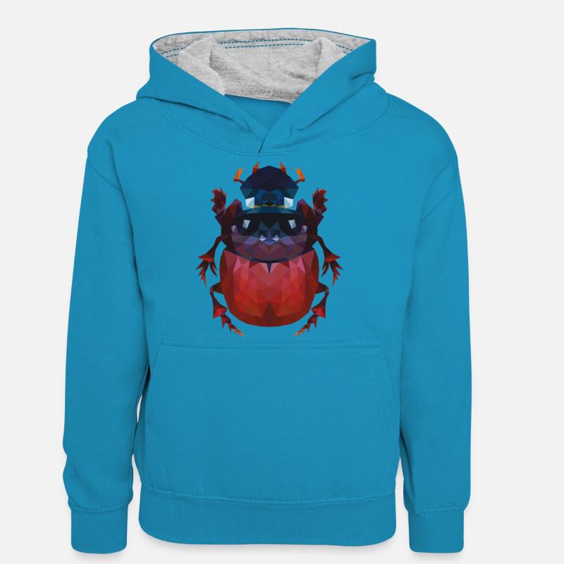 Coléoptère Oxysternon - Sweat à capuche contrasté Ado - bleu paon/gris chiné