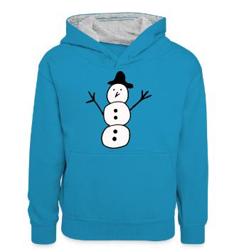 Bonhomme de neige - Sweat à capuche contrasté Ado - bleu paon/gris chiné - Devant