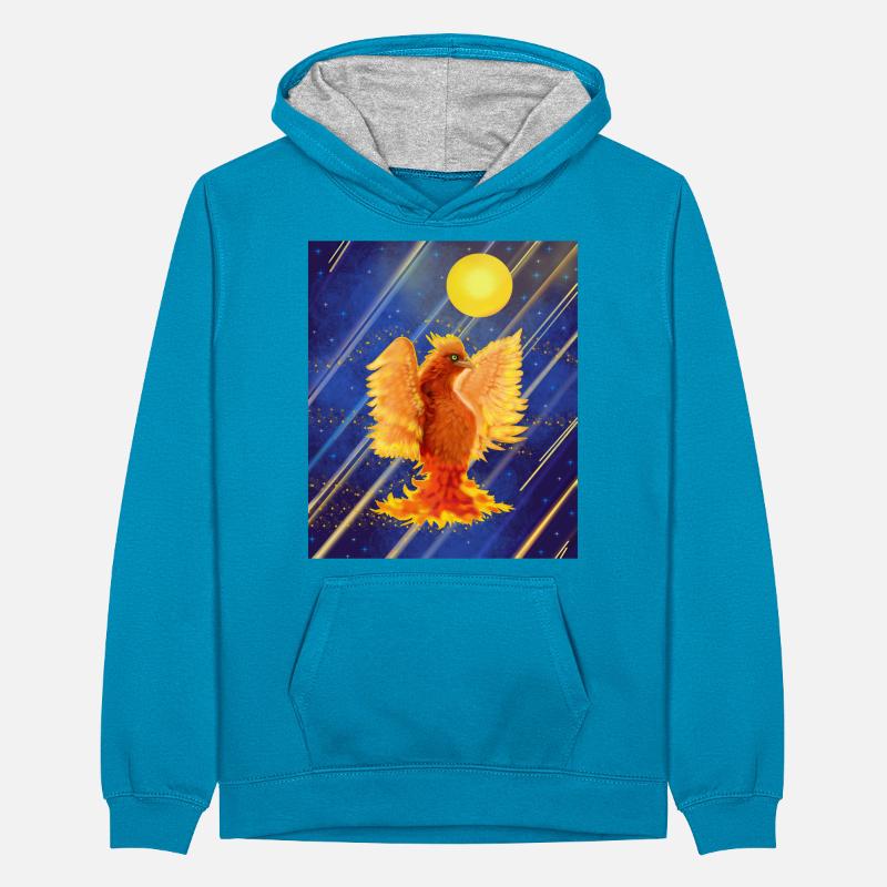 Kosmisch leuchtender Feuervogel: Cyber-Semurg Teenager Kontrast-Hoodie
