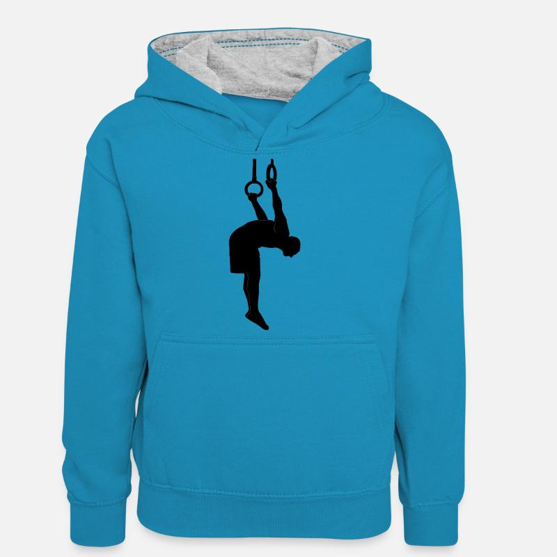 Peau le chat calisthenics - Sweat à capuche contrasté Ado - bleu paon/gris chiné