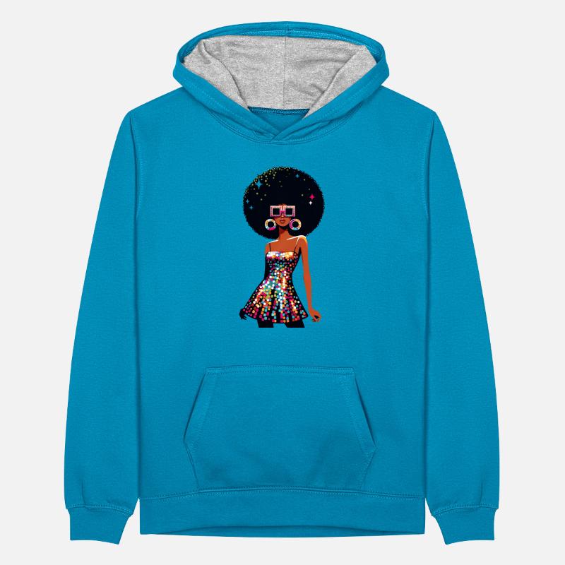 Disco Afro Glam Sequins Design Sweat à capuche contrasté Ado