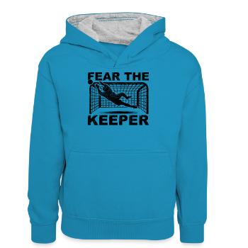 Torwart, Torhüter, Handschuhe, Glanzparade, Stolz - Teenager Kontrast-Hoodie - Pfauenblau/Grau meliert - Vorne