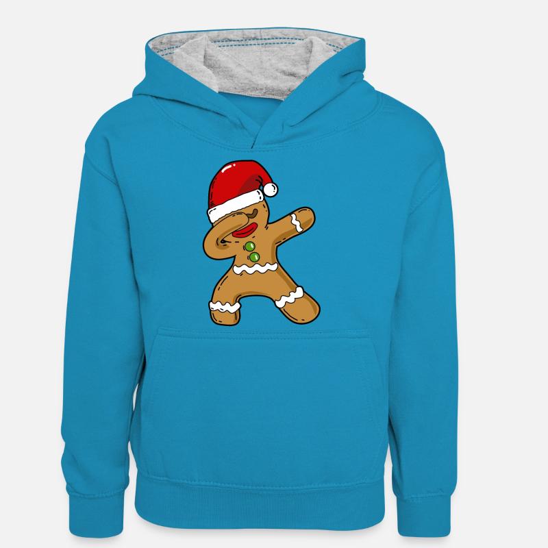Tampon Biscuit Noel - Sweat à capuche contrasté Ado - bleu paon/gris chiné
