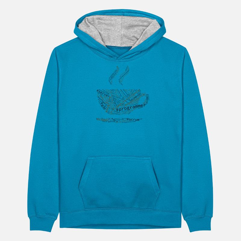 Hashtag Wordcloud Programmer, Coffee, Word Cloud Teenager Contrast Hoodie