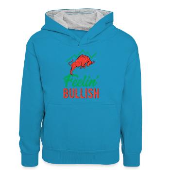Bourse Actions Trading Stock Exchange Stock Trading - Sweat à capuche contrasté Ado - bleu paon/gris chiné - Devant