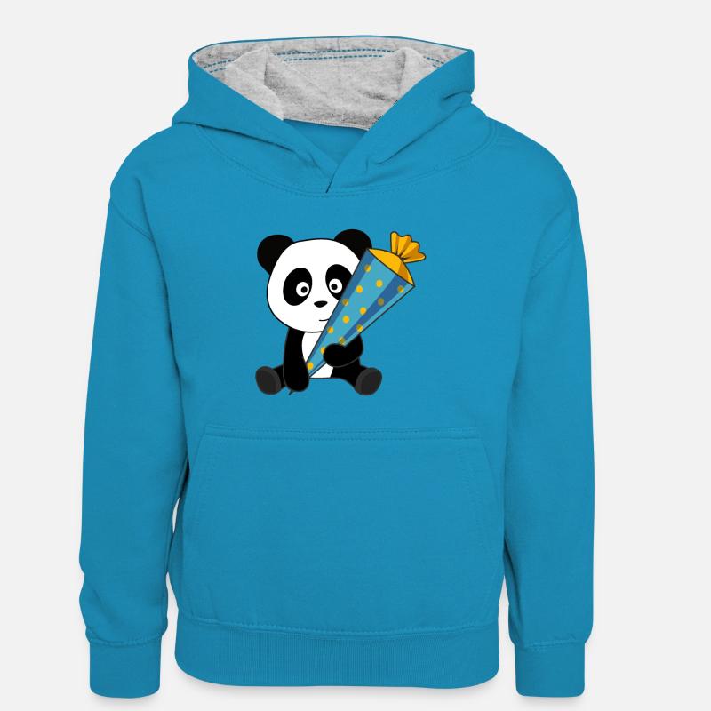 École de panda Scolarisation 2021 - Sweat à capuche contrasté Ado - bleu paon/gris chiné