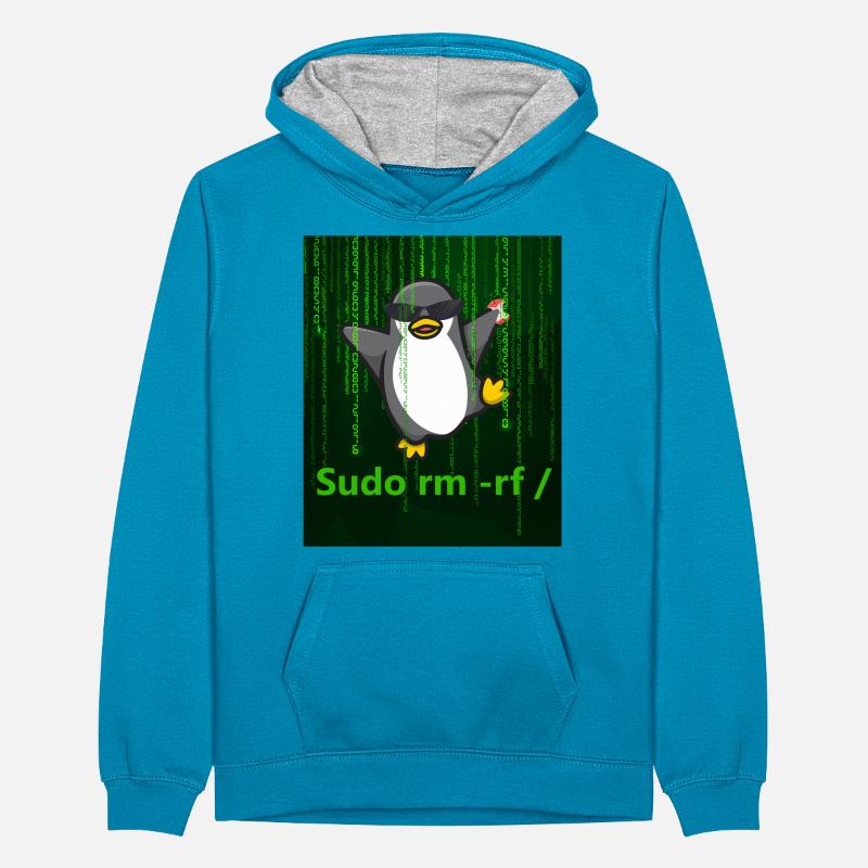 Pinguin Linux Sudo Teenager Kontrast-Hoodie