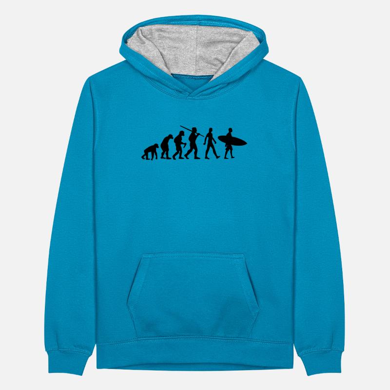 Surfer Evolution Surfing Teenager Kontrast-Hoodie