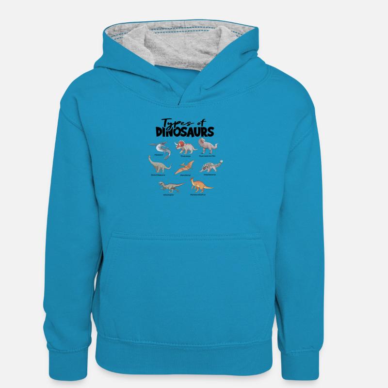 Types de dinosaures Dino Identification - - Sweat à capuche contrasté Ado - bleu paon/gris chiné