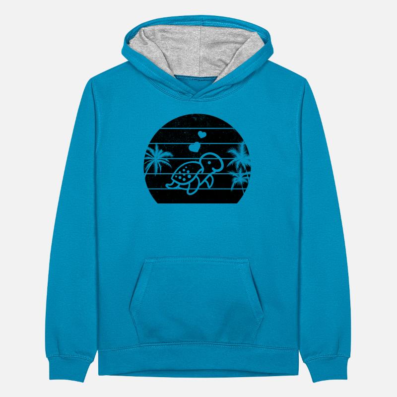 Turtle Sunset Turtle Lovers Teenager Contrast Hoodie