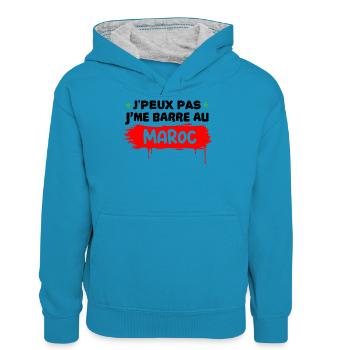 J'peux pas j'me barre au Maroc - Sweat à capuche contrasté Ado - bleu paon/gris chiné - Devant