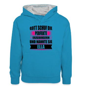 Erzgebirge Frau Namen Sachsen Ella - Teenager Kontrast-Hoodie - Pfauenblau/Grau meliert - Vorne