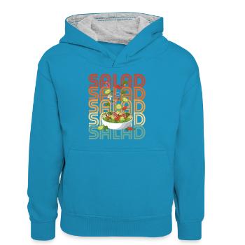 Salade rétro - Sweat à capuche contrasté Ado - bleu paon/gris chiné - Devant