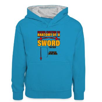 Combat à l’épée 101 Anatomie d’une épée 3 - Sweat à capuche contrasté Ado - bleu paon/gris chiné - Devant