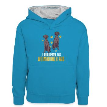 Weimaraner - Teenager Kontrast-Hoodie - Pfauenblau/Grau meliert - Vorne