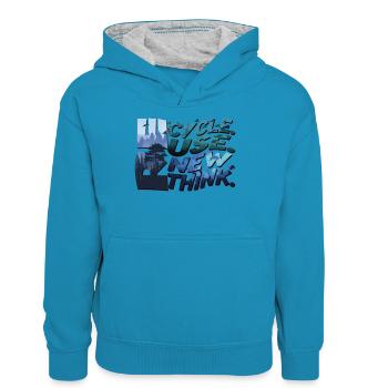 Recyceln, wiederverwenden, erneuern, den Tag der Erde überdenken - Teenager Kontrast-Hoodie - Pfauenblau/Grau meliert - Vorne