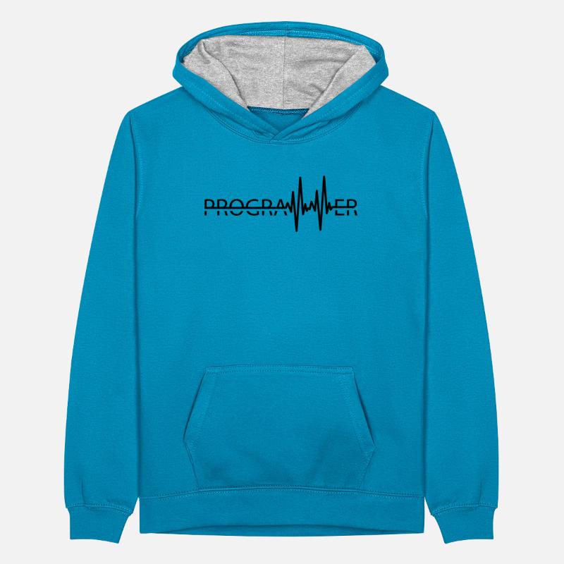 Programmierer Heartbeat Programmierung Coder Teenager Kontrast-Hoodie