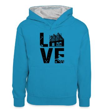 Love Roofing Roofer Worker Roof Worker Roofer - Teenager Kontrast-Hoodie - Pfauenblau/Grau meliert - Vorne