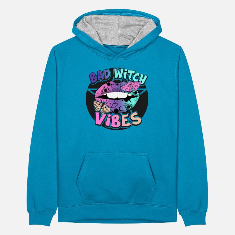Süßes oder Saures Bad Witch Vibes Halloween-Design Teenager Kontrast-Hoodie