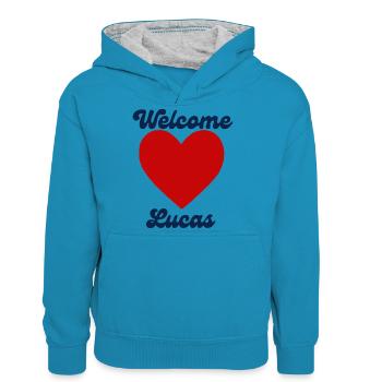 Lucas herzlich willkommen - Teenager Kontrast-Hoodie - Pfauenblau/Grau meliert - Vorne