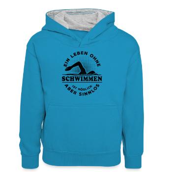 Ein Leben ohne Schwimmen ist möglich aber sinnlos - Teenager Kontrast-Hoodie - Pfauenblau/Grau meliert - Vorne