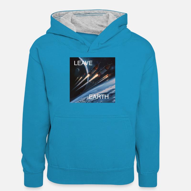 Affiche de Style rétro voyage dans l’espace « Quitter la Terre » - Sweat à capuche contrasté Ado - bleu paon/gris chiné